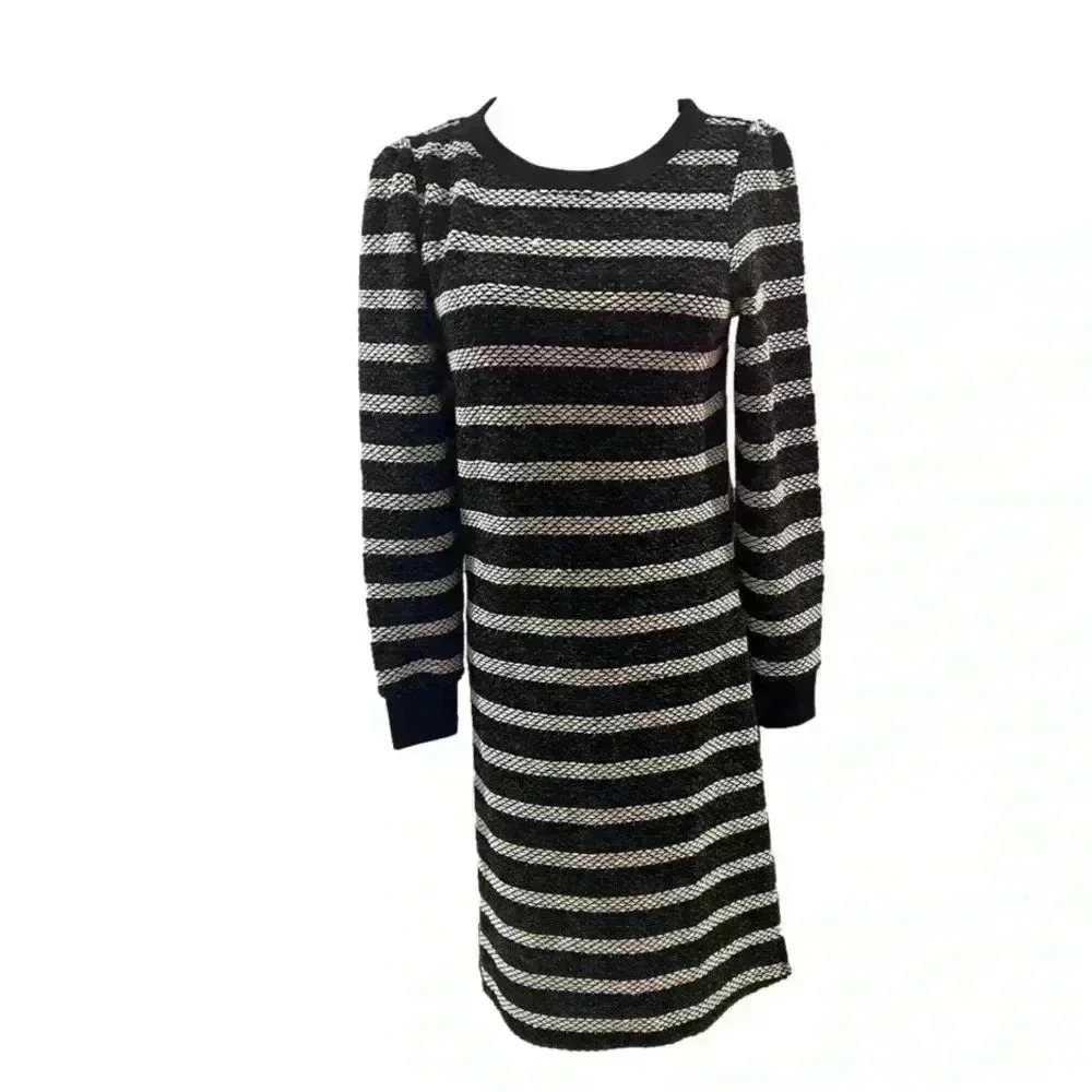 Ann Taylor Loft Knit Texture Black and White Striped Dress Size Small NWT